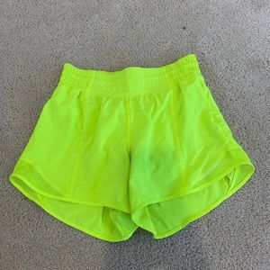 NWOT neon yellow lululemon shorts! 4 inch low rise!